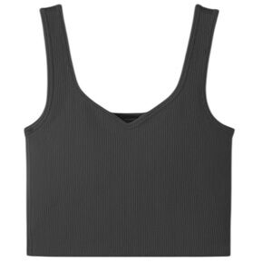 RHONE M Gray Seamless Embossed Crop Tank Ribbed Sports Bra Yoga Activewear